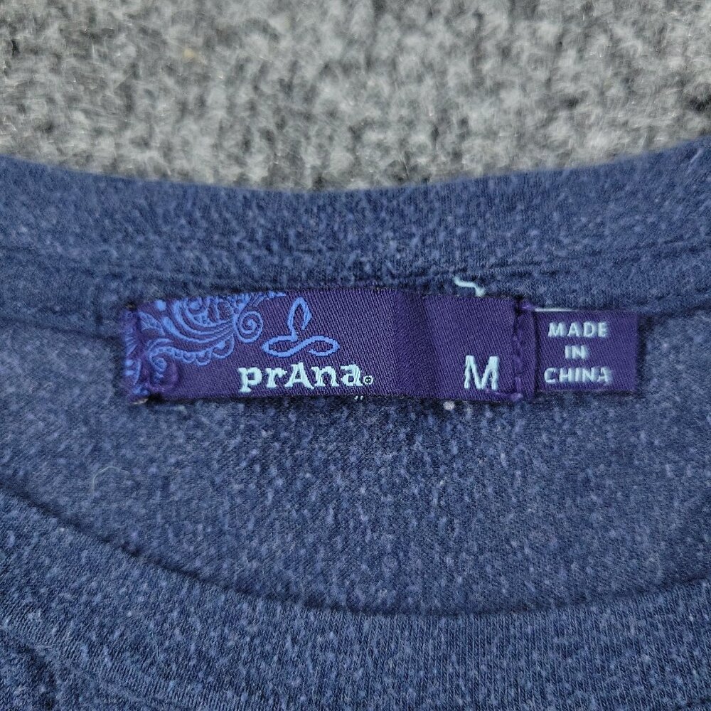 Prana Shirt Women Medium Blue Patch Logo Round Neck Long Sleeve Pocket Pullover - Picture 15 of 15